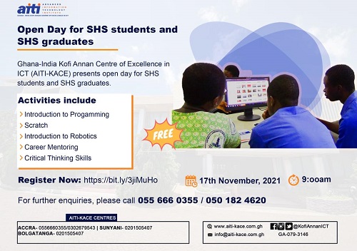 Ghana-India Kofi Annan Centre of Excellence in ICT is organizing an “OPEN DAY” for SHS students/graduates