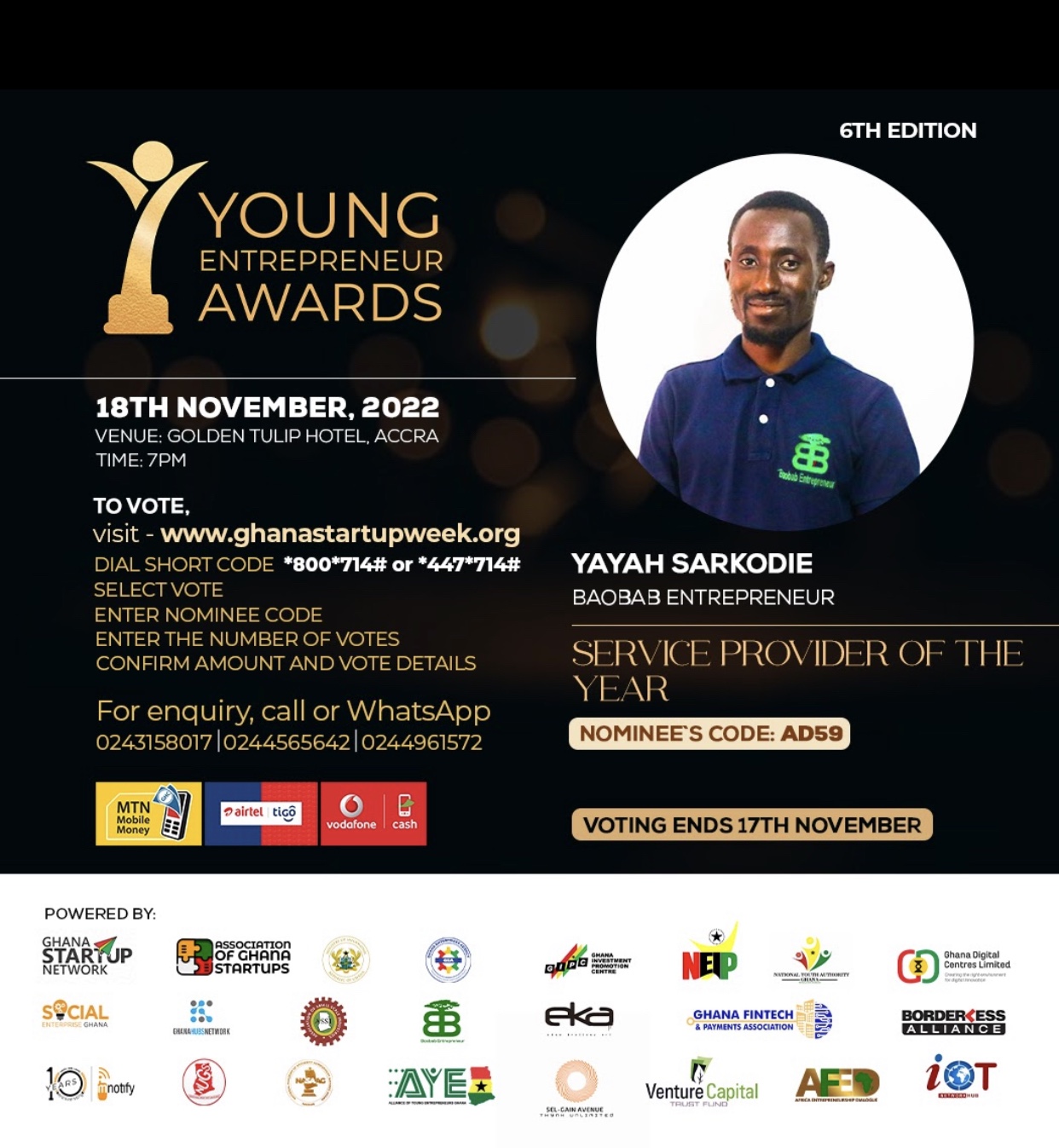 BAOBAB ENTREPRENEUR Chief Executive Officer (CEO) GETS NOMINATION FOR  Service Provider of the Year.